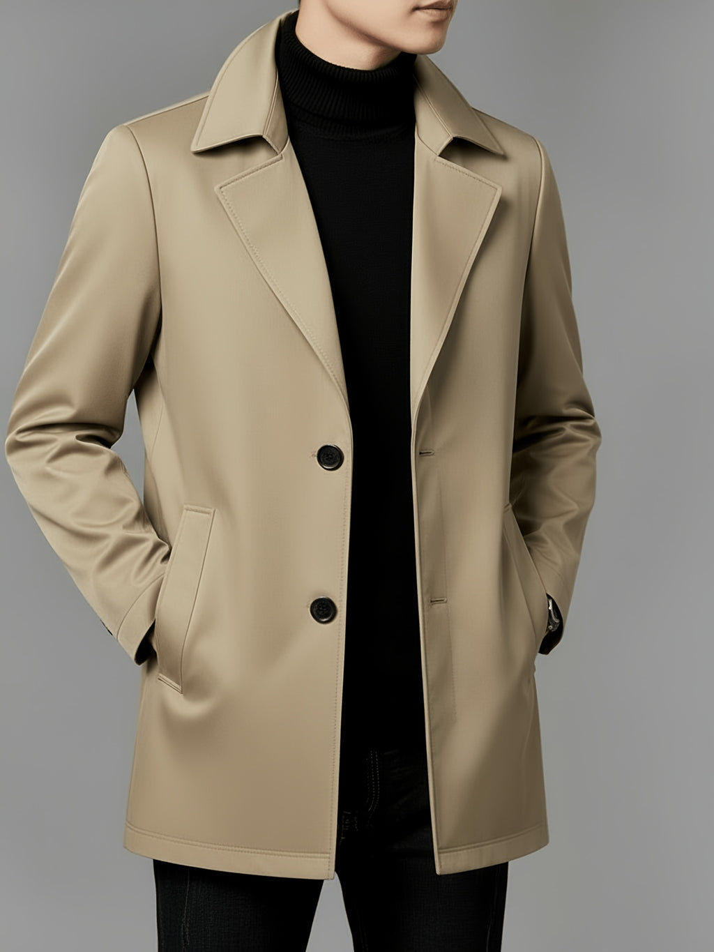 Trench pour homme, à revers, col montant