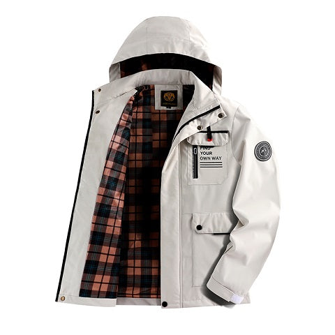 Veste, coupe-vent, à capuche, rouge brique, photo 18