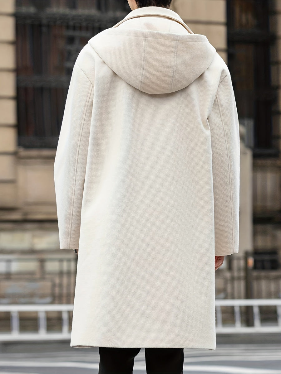 Trench long, à capuche, noir, détail du vêtement