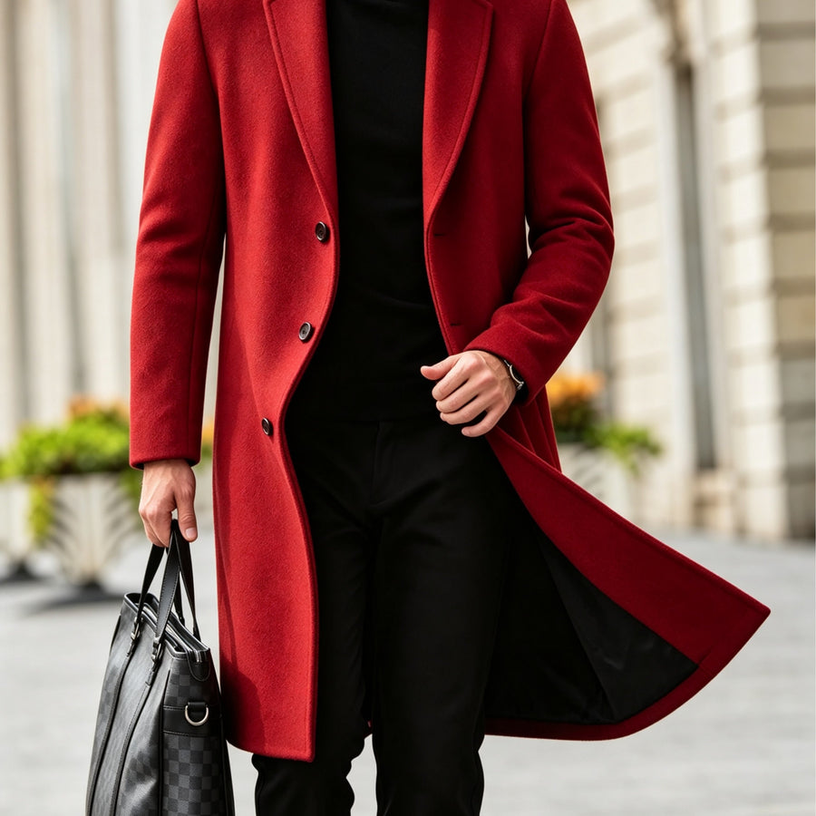 Trench, à revers, couleur marine, coloris rouge foncé-a, détail