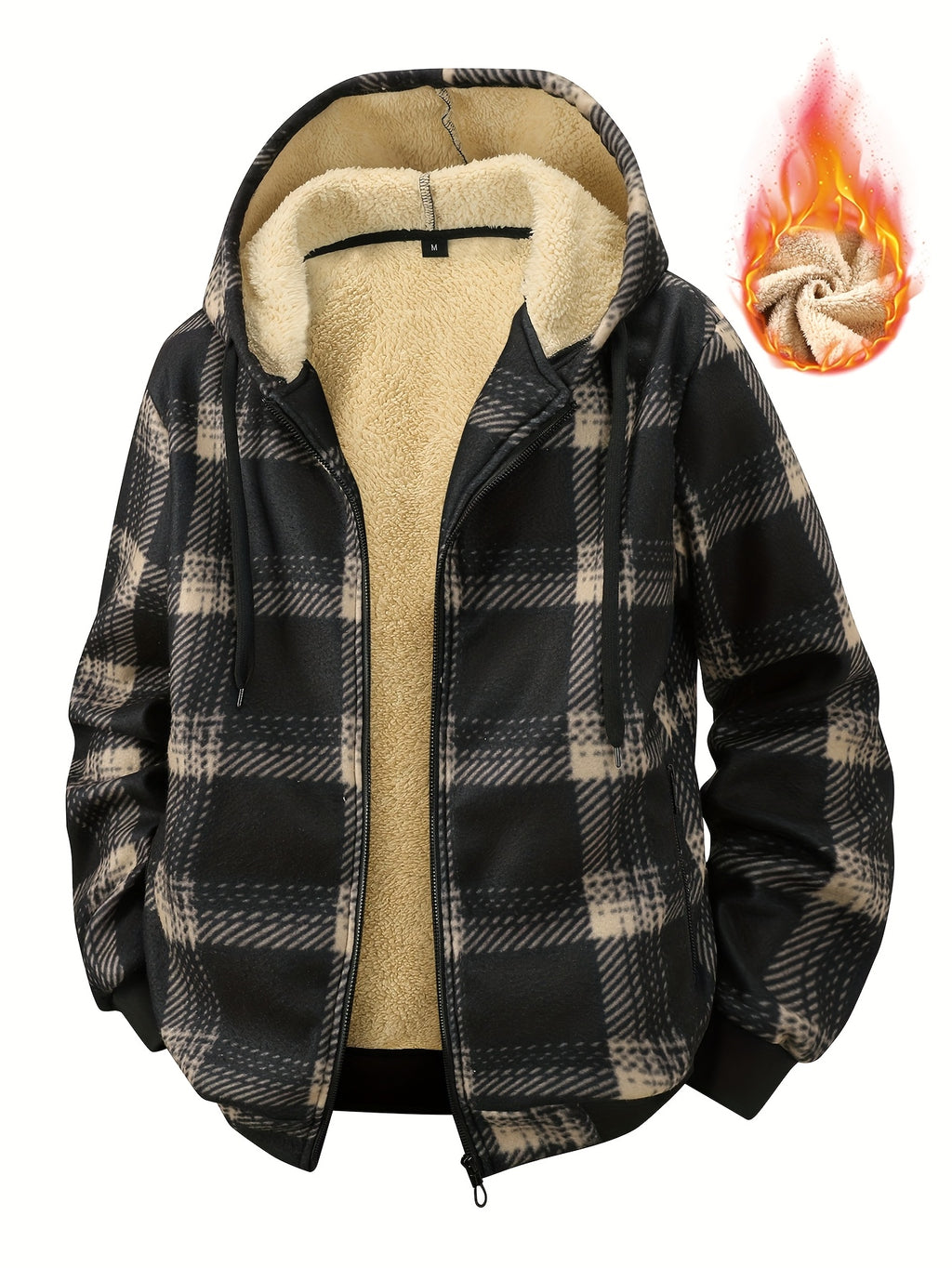 Manteau pour homme, polaire, à capuche, noir