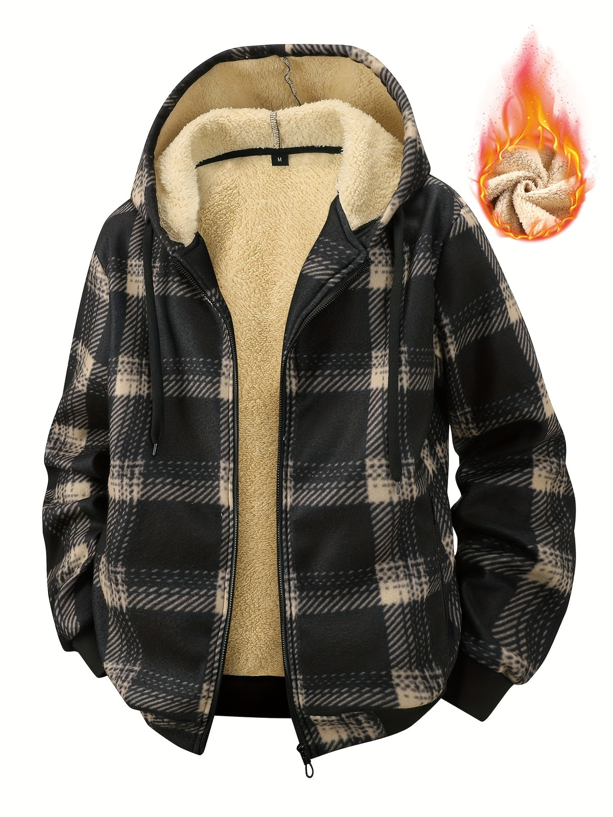 Manteau pour homme, polaire, à capuche, noir