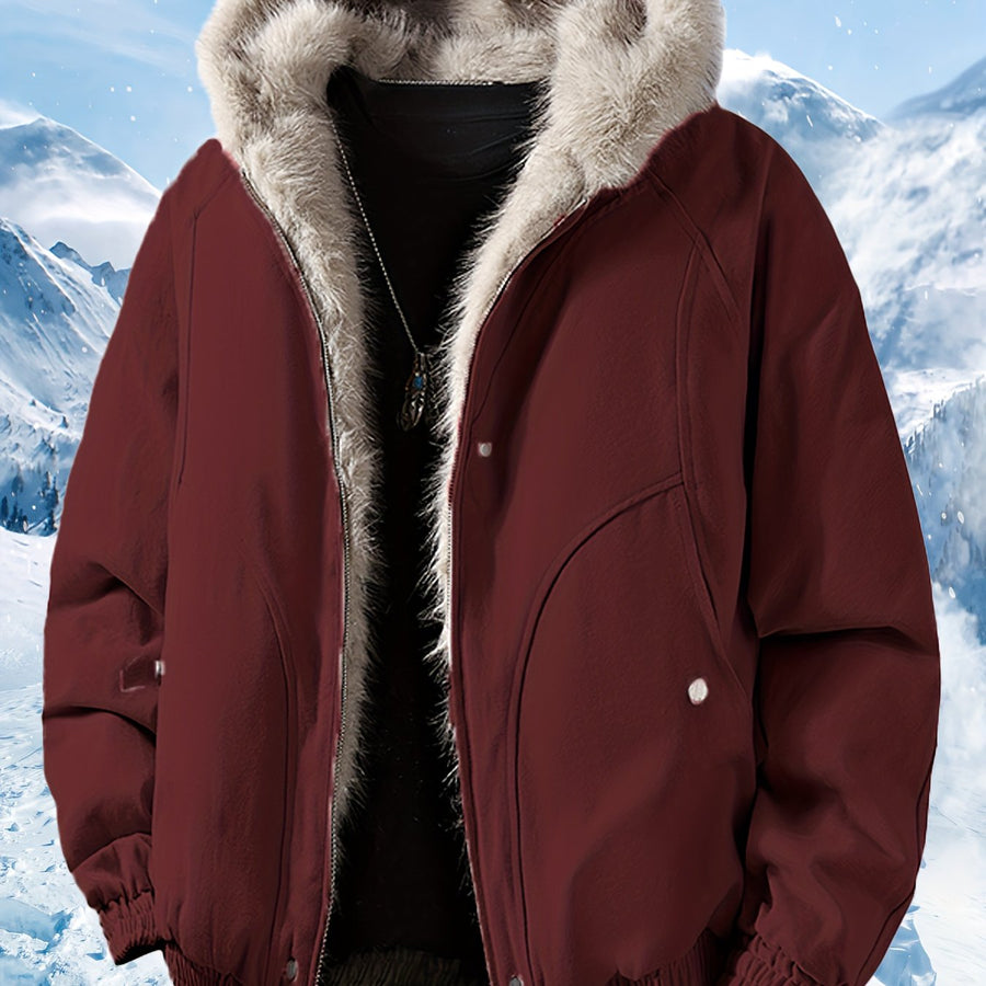 Veste, à capuche, beige, poche, coloris rouge