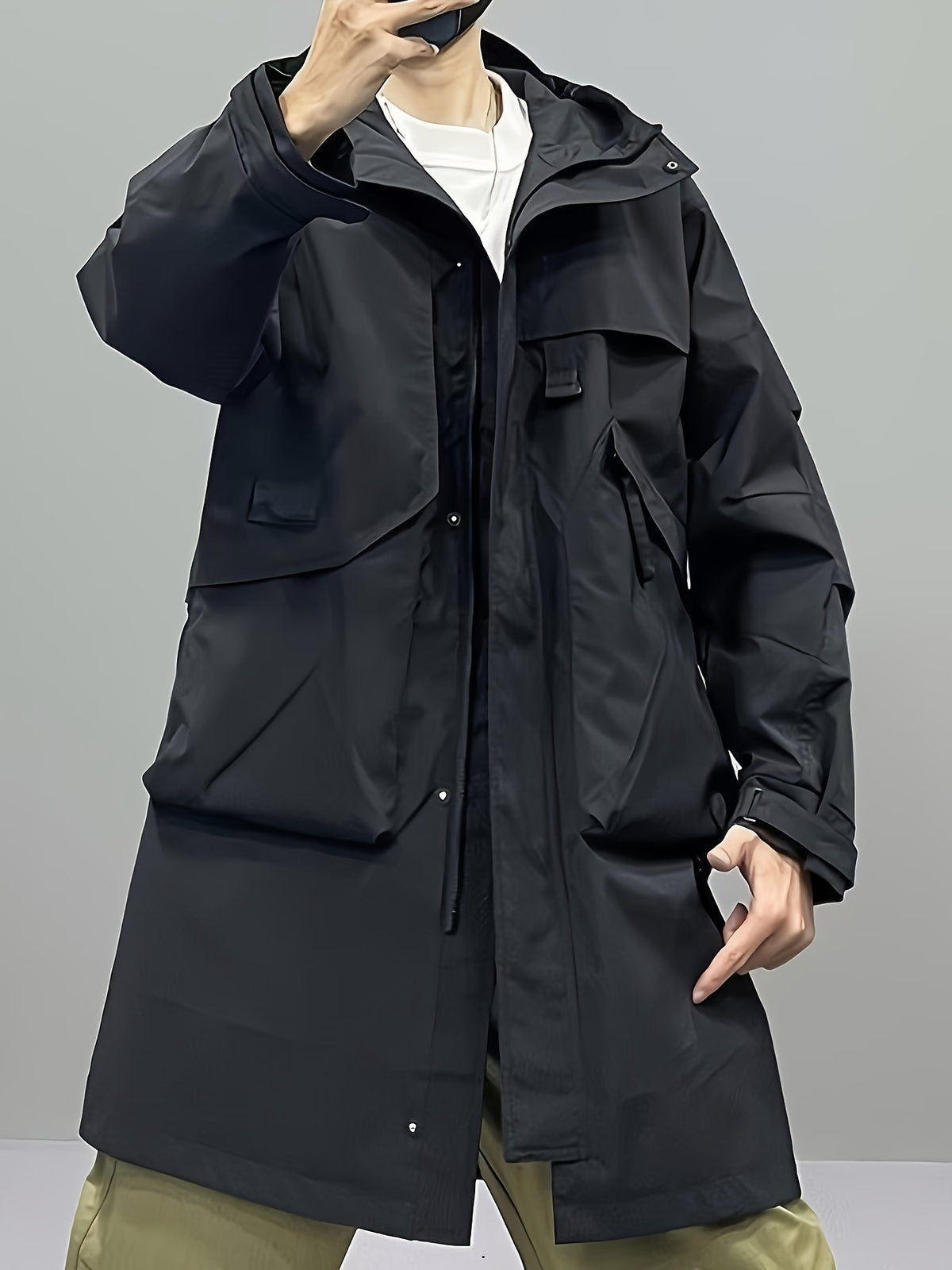 Trench long pour homme, à capuche