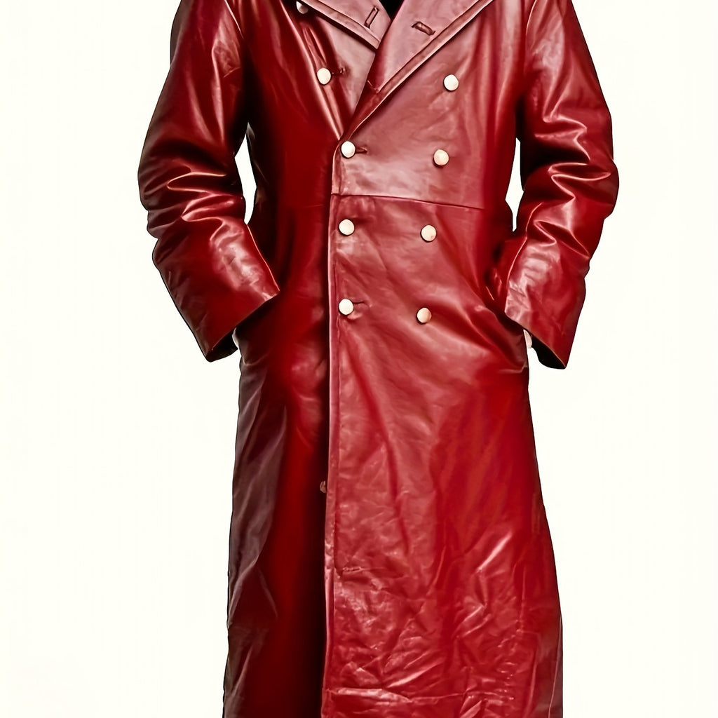 Manteau mi-long, à revers, noir, coloris bourgogne
