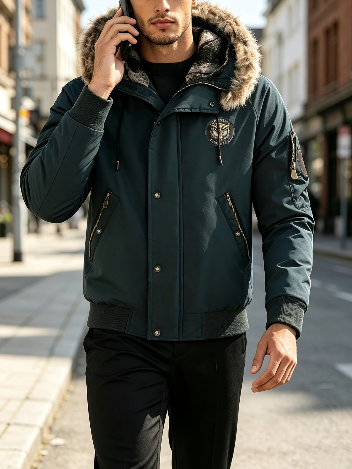 Veste pour homme, à capuche, vert foncé