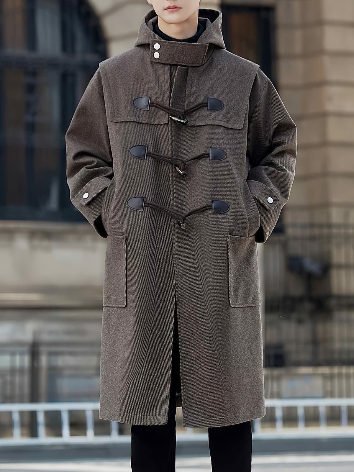 Trench long pour homme, à capuche, café
