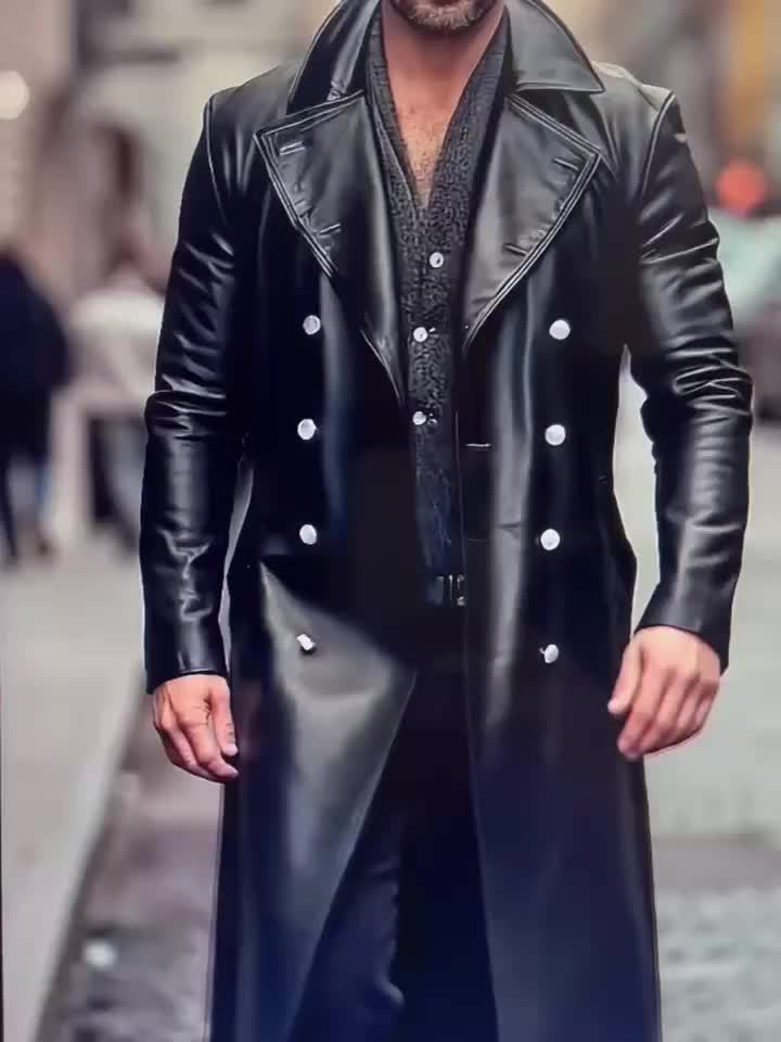 Parapluie Long pour Hommes - Manteau Chaud à Double Boutonnage pour Automne/Hiver avec Col Ajustable & Poches Latérales, Style Décontracté Urbain | Finition Brillante, détail du vêtement