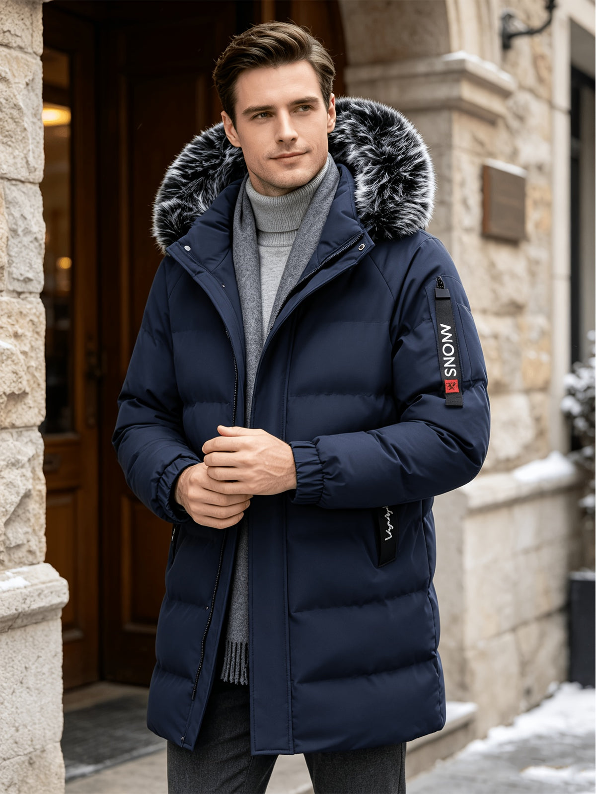 Manteau matelassé pour homme, coupe-vent, à capuche, blanc