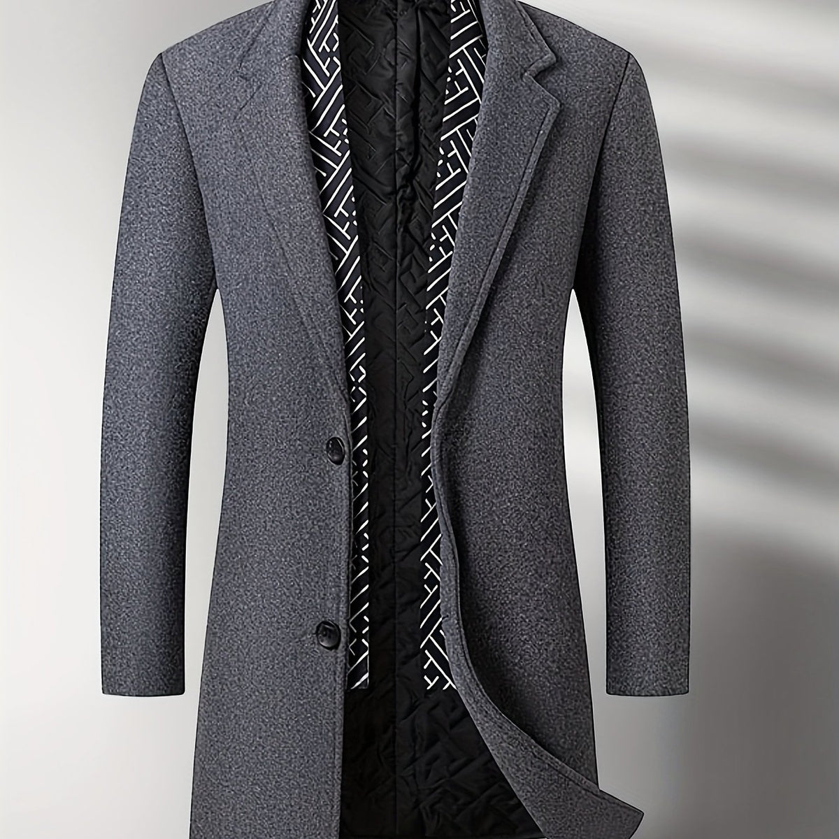 Manteau en laine mi-long, 50 % laine, tweed, coloris gris, détail Image