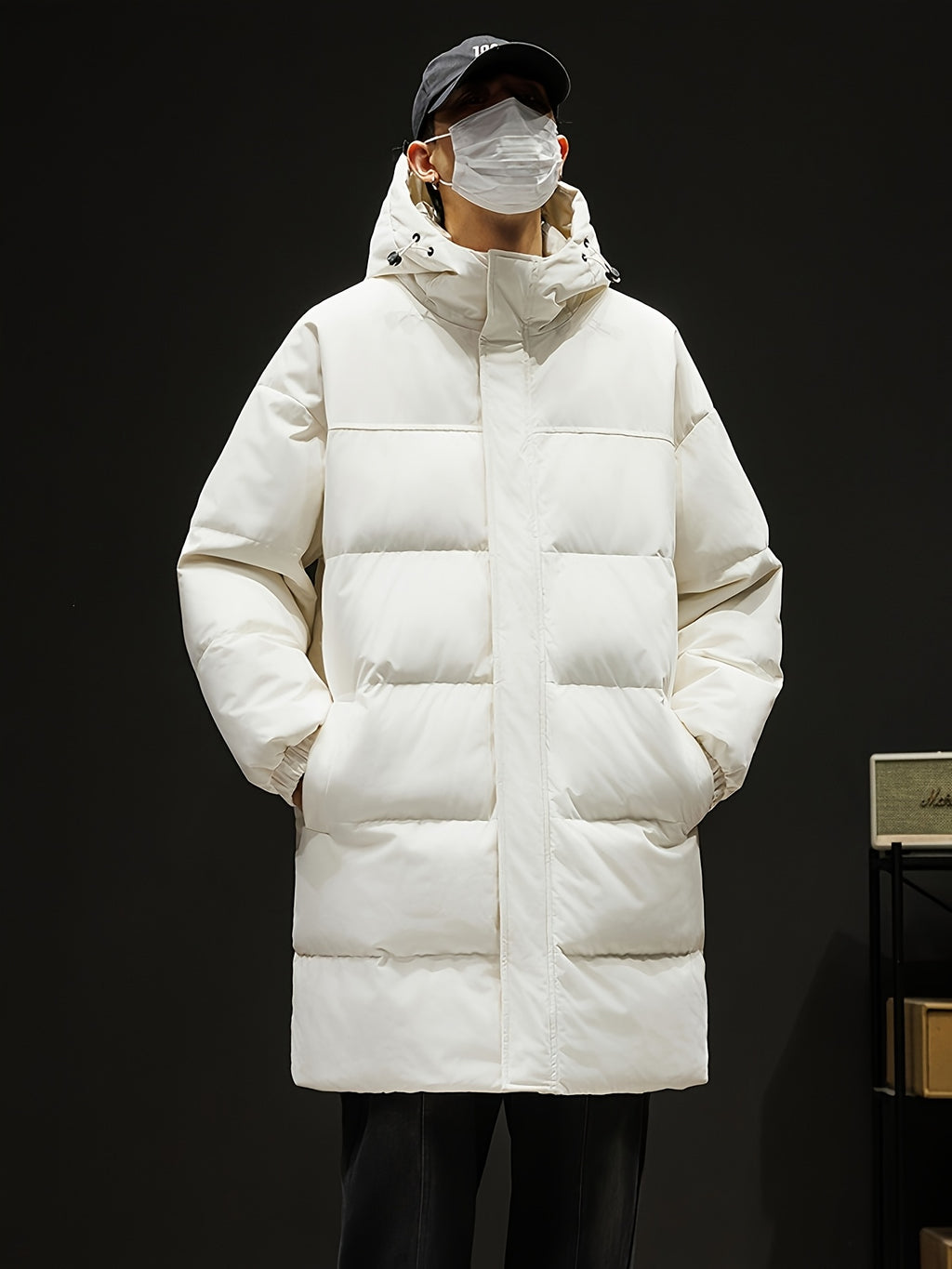 Manteau matelassé pour homme, à capuche, noir et blanc