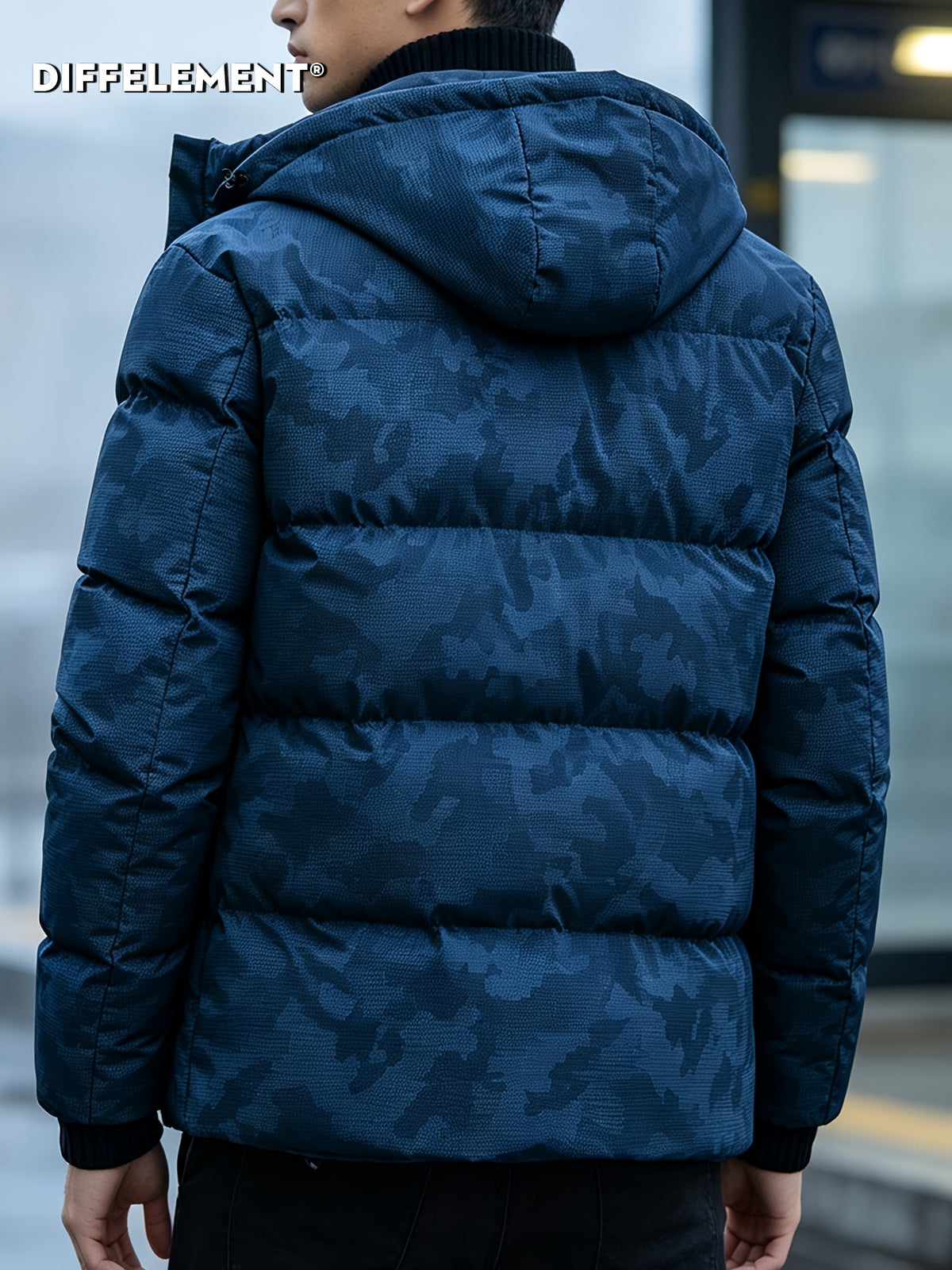 Manteau matelassé pour homme, coupe-vent, à capuche, bleu clair