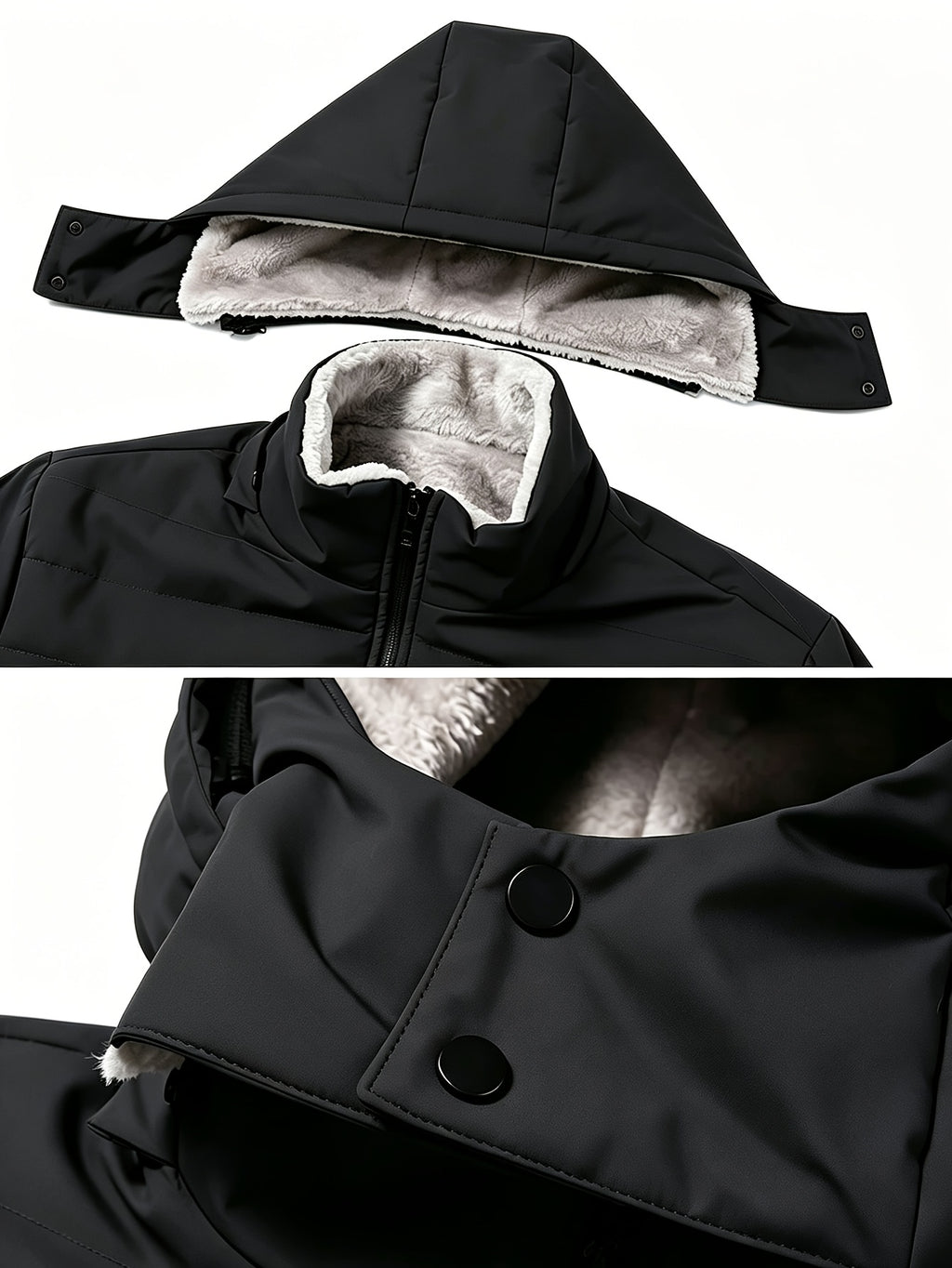 Veste pour homme, capuche amovible, noir carbone
