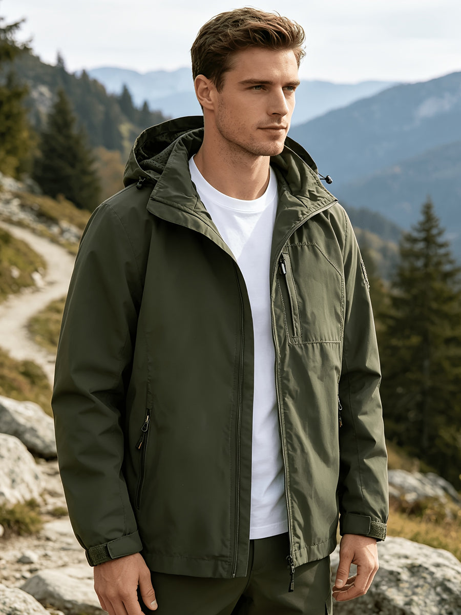 Veste longue, coupe-vent, à capuche, bleu marine, détail du vêtement