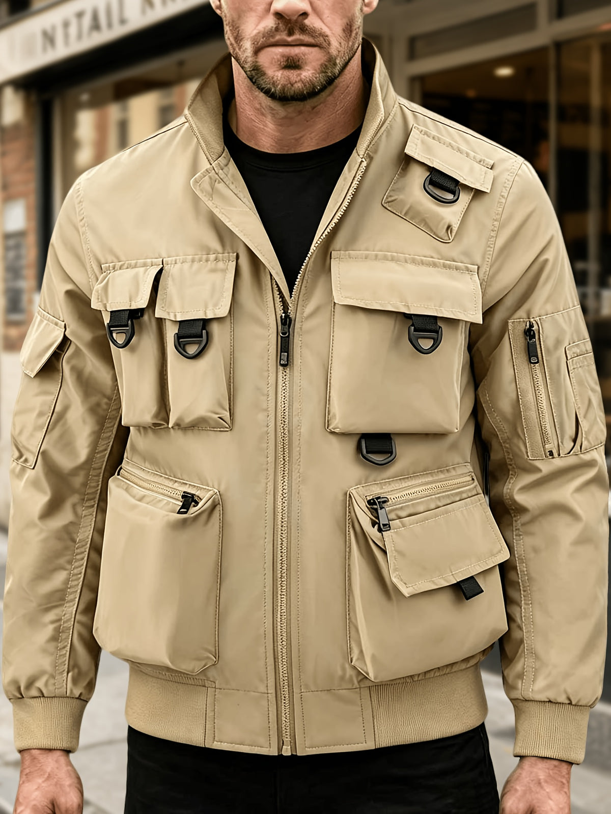 Veste pour homme, à col montant, kaki