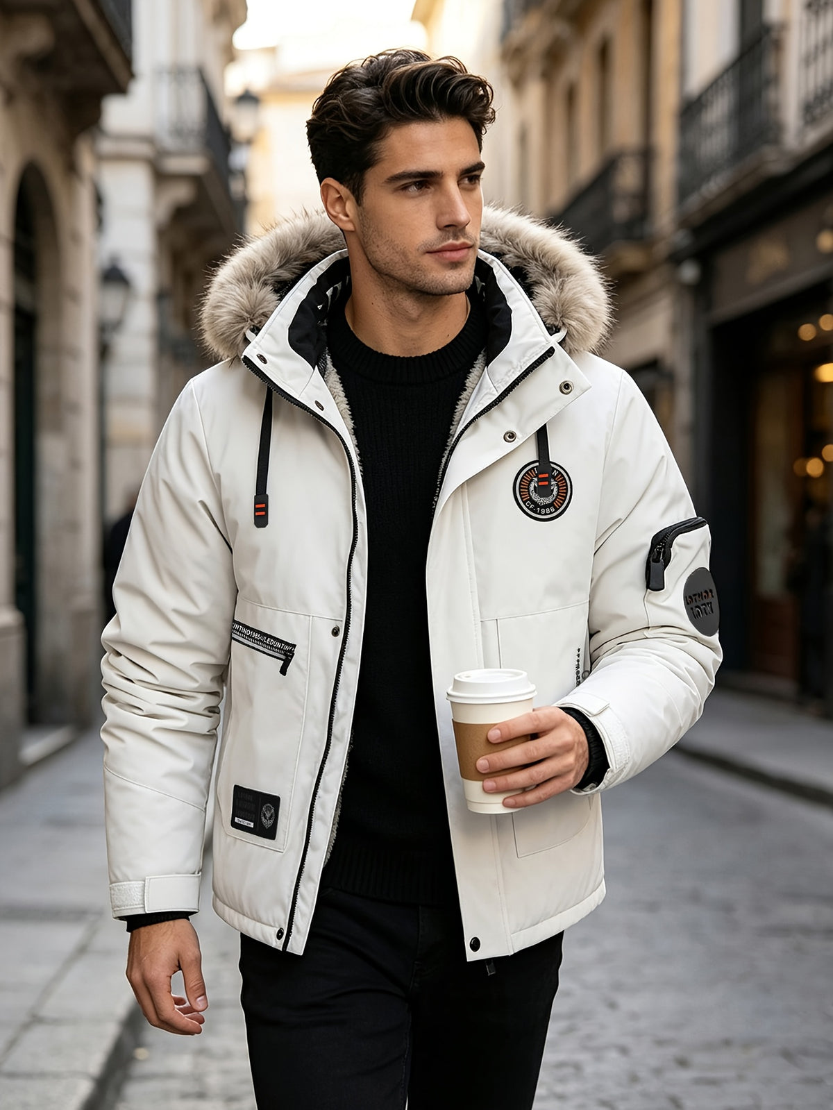 Veste pour homme, capuche amovible, blanc