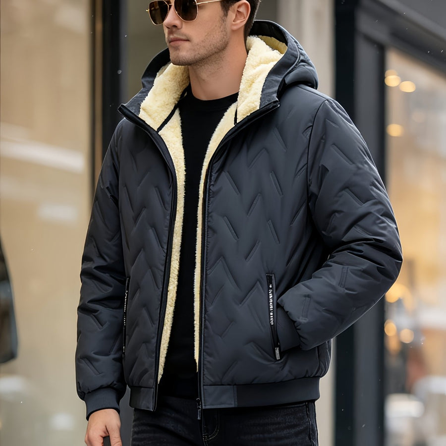 Manteau matelassé, coupe-vent, à capuche, gris foncé, coloris gris foncé, détail