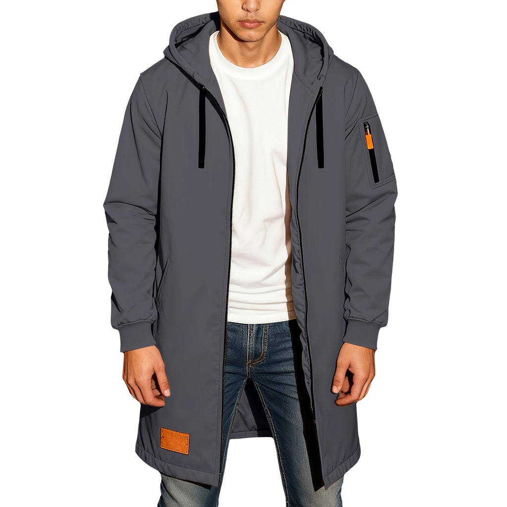 Veste long pour homme, à capuche, noir