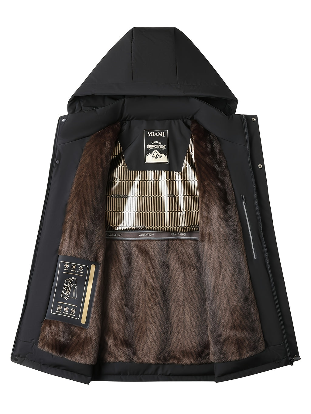 Veste en fausse fourrure long pour homme, coupe-vent, à capuche