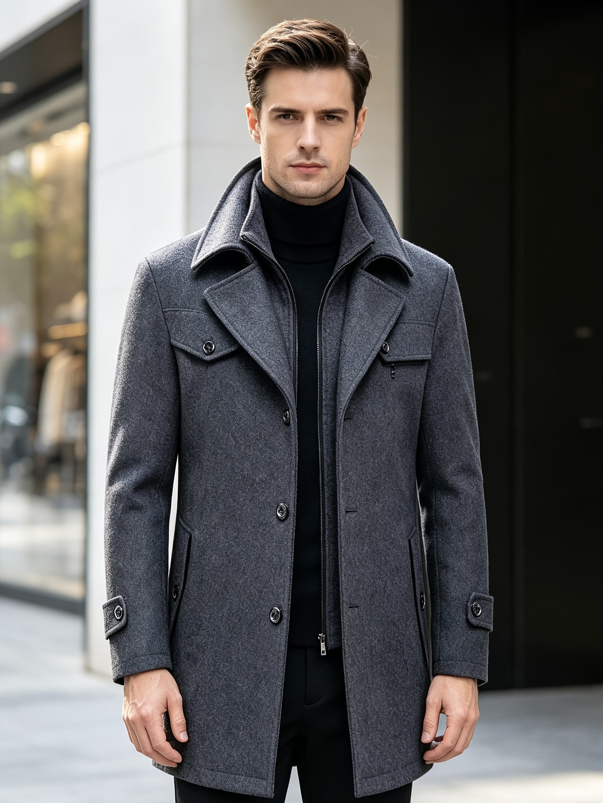 Manteau en laine long pour homme, 30 % laine, velours