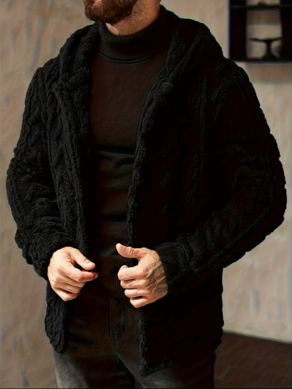 Veste en fausse fourrure pour homme, polaire, à capuche