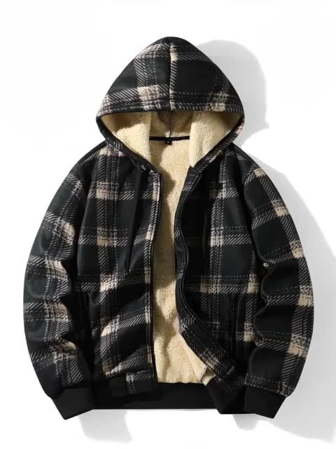 Manteau pour homme, polaire, à capuche, noir