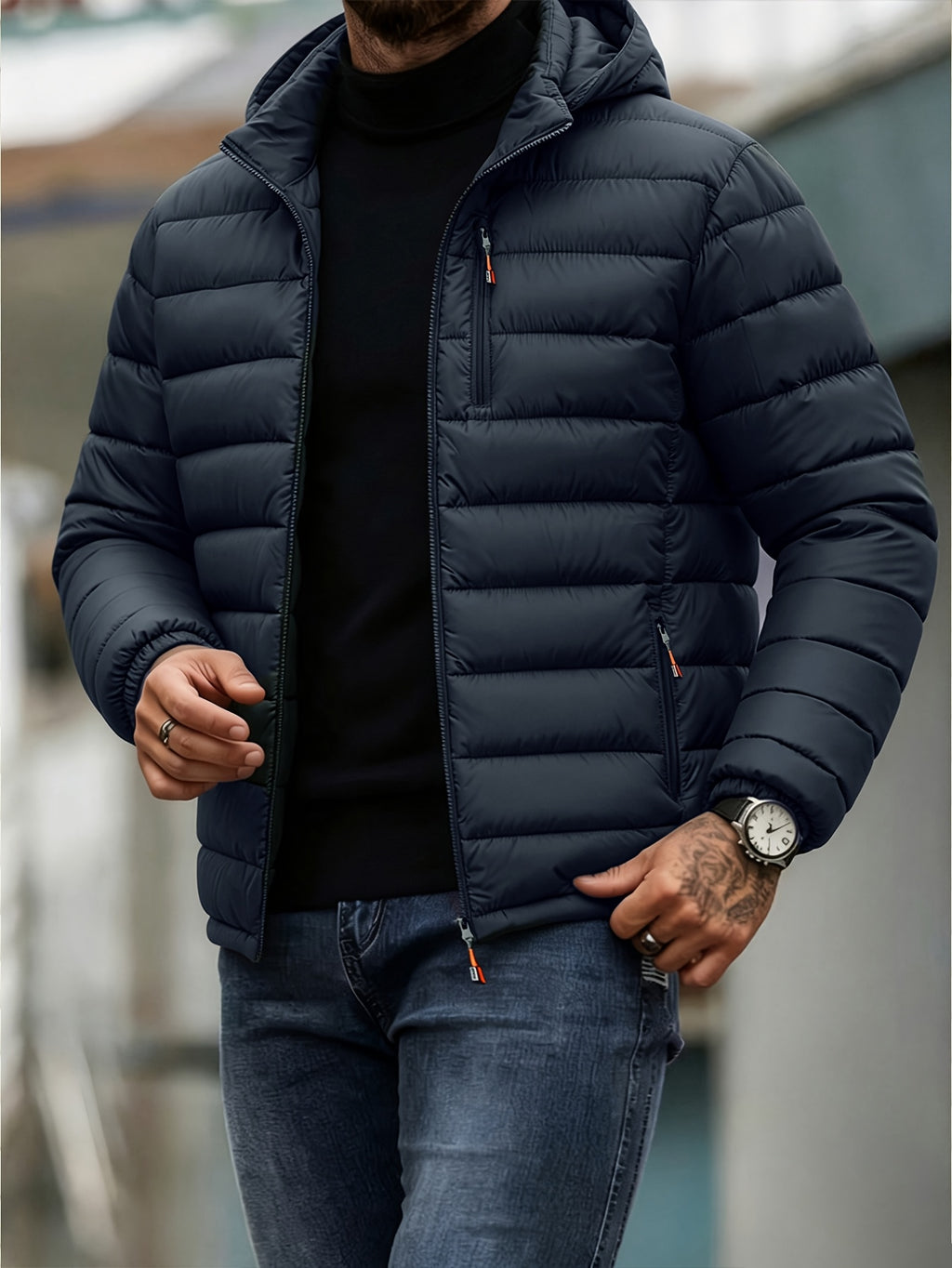Veste matelassée pour homme, coupe-vent, à capuche, gris