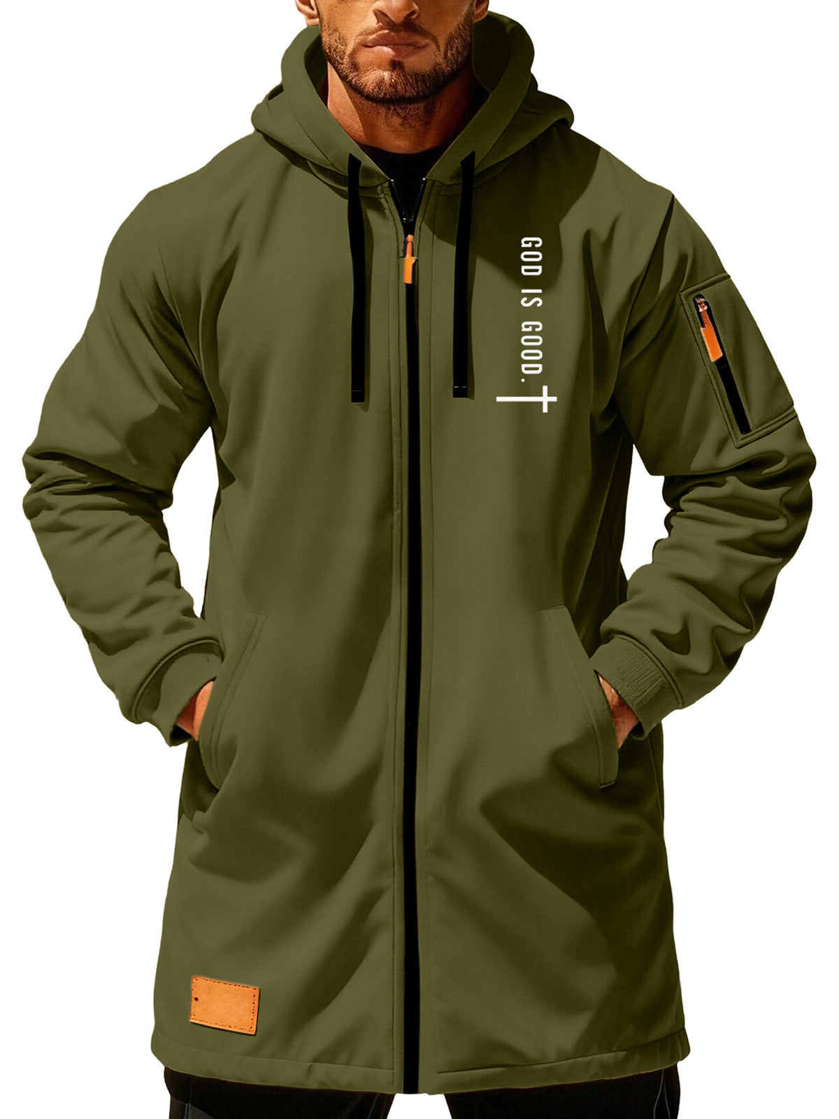 Trench pour homme, croisé, à capuche