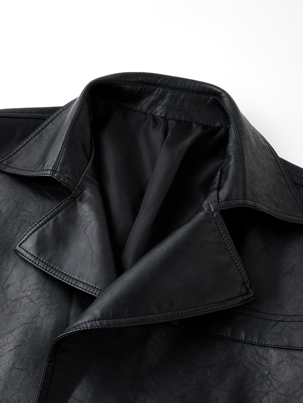 Manteau Homme Mi-Long Boutonné à Revers, Veste Rétro Facile et Décontractée en PU, détail du vêtement