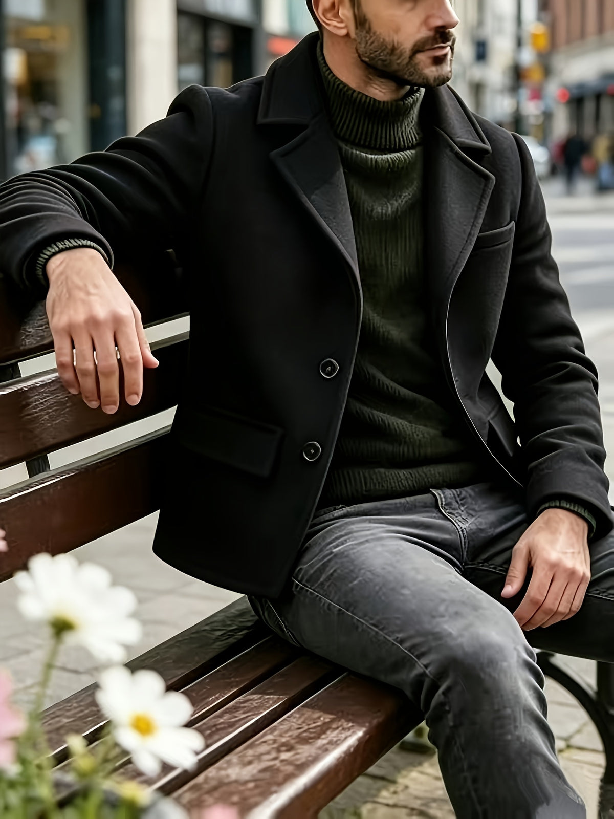 Manteau pour homme, à revers, col montant