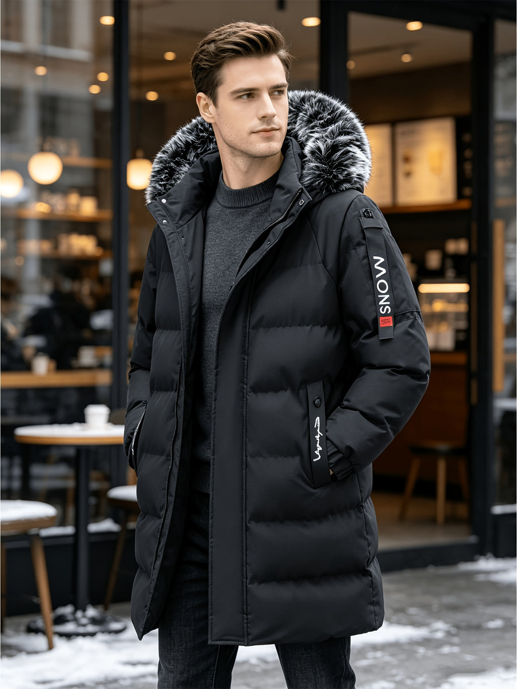 Manteau matelassé pour homme, coupe-vent, à capuche, blanc