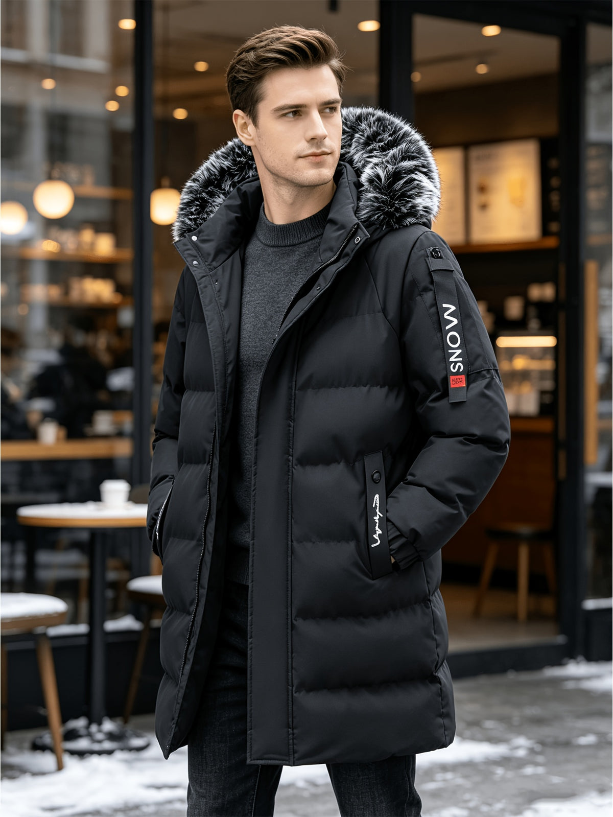 Manteau matelassé pour homme, coupe-vent, à capuche, blanc