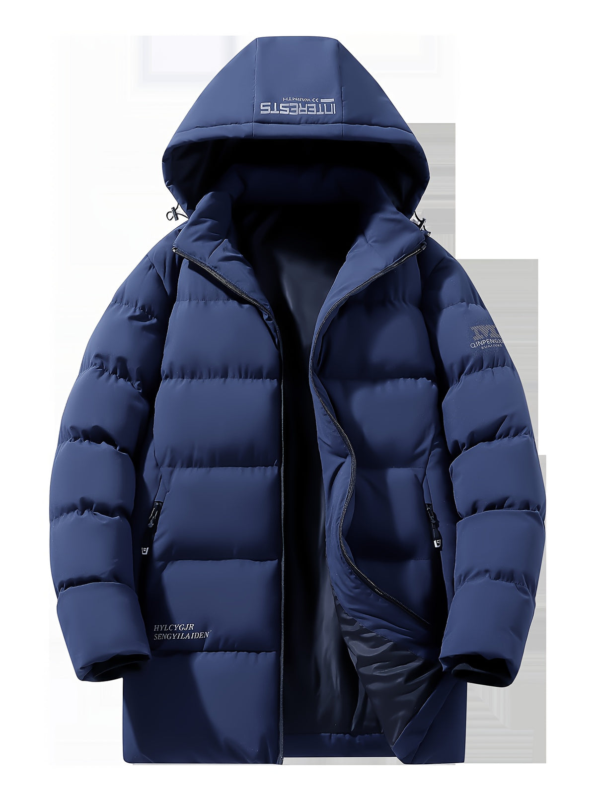 Manteau matelassé pour homme, à capuche, paon bleu