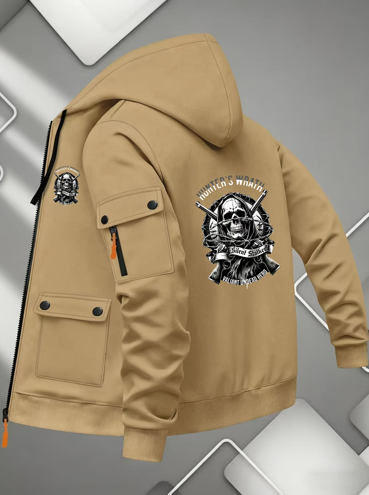 Veste long pour homme, à capuche, gris foncé