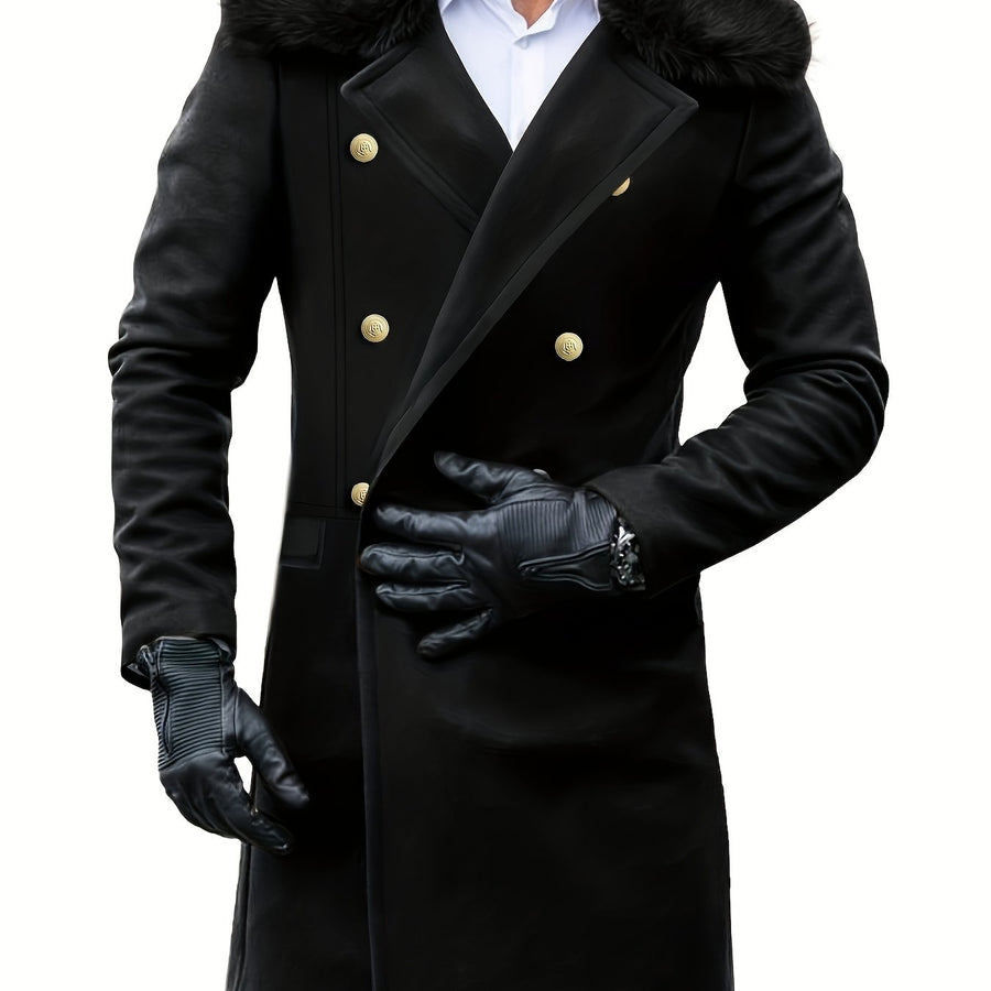 Trench long, col amovible, à revers, coloris noir
