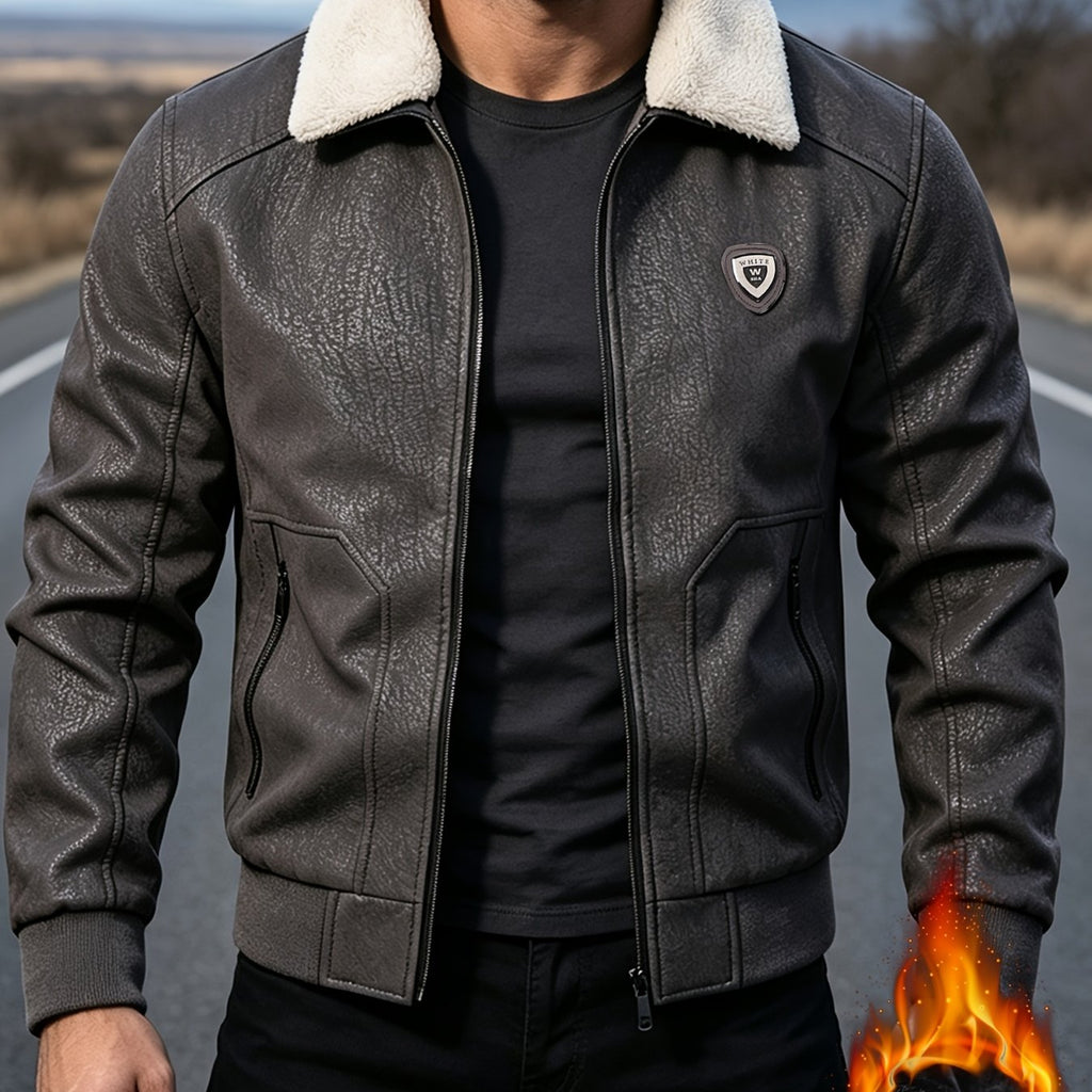 Veste en cuir PU, coupe-vent, à revers, coloris gris