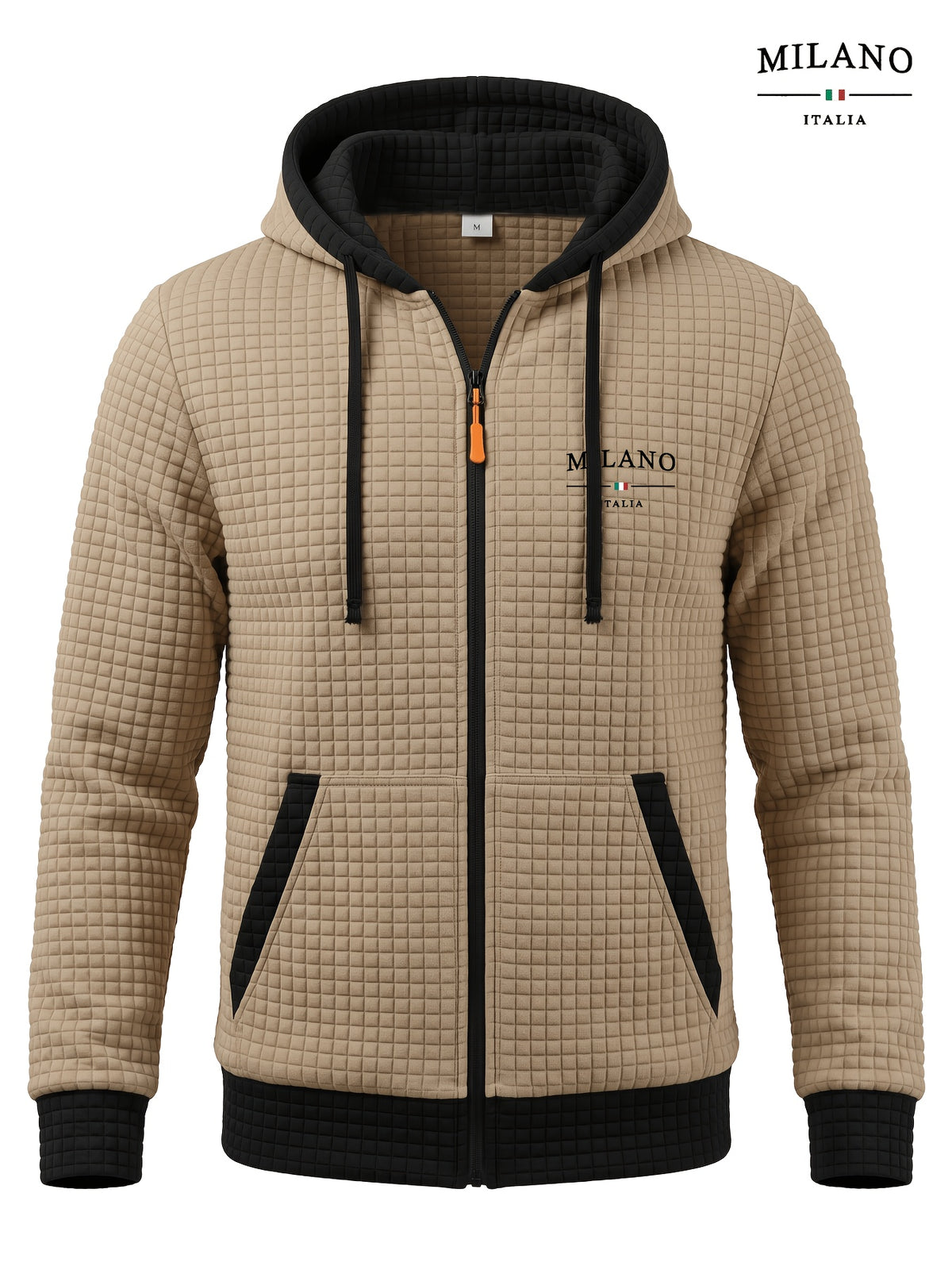 Veste pour homme, à carreaux, à capuche, ho noir