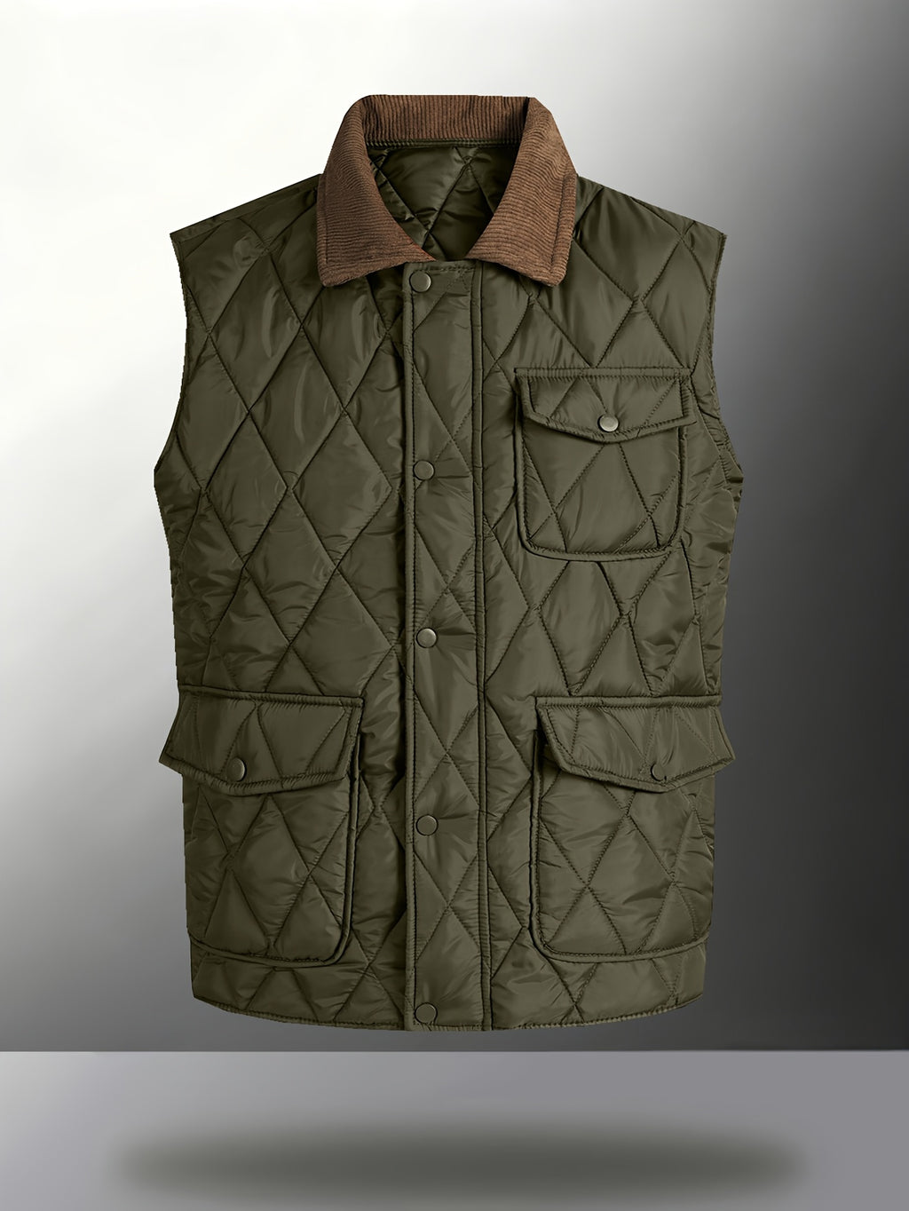 Manteau matelassé, coupe-vent, à revers, vert, détail du vêtement