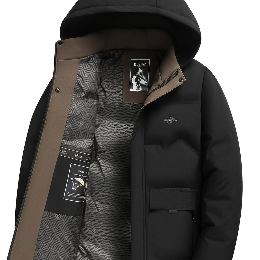 Manteau matelassé, capuche amovible, rouge, coloris noir