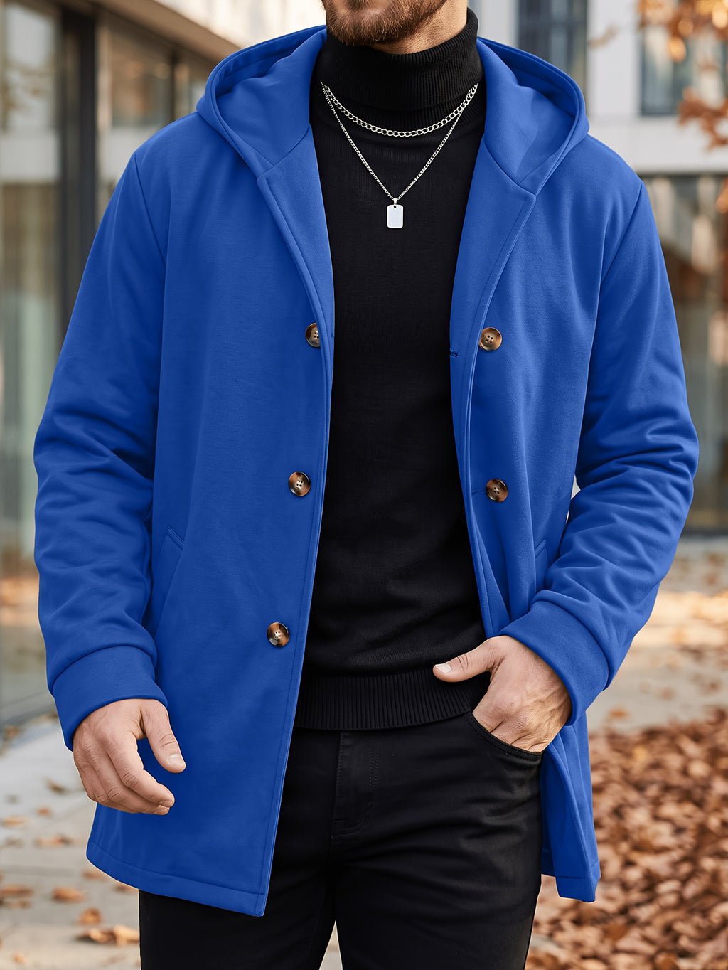 Manteau long pour homme, à capuche, kaki