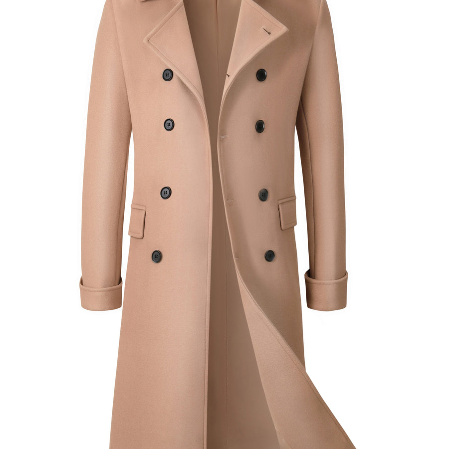 Trench long, tweed, à revers, coloris kaki