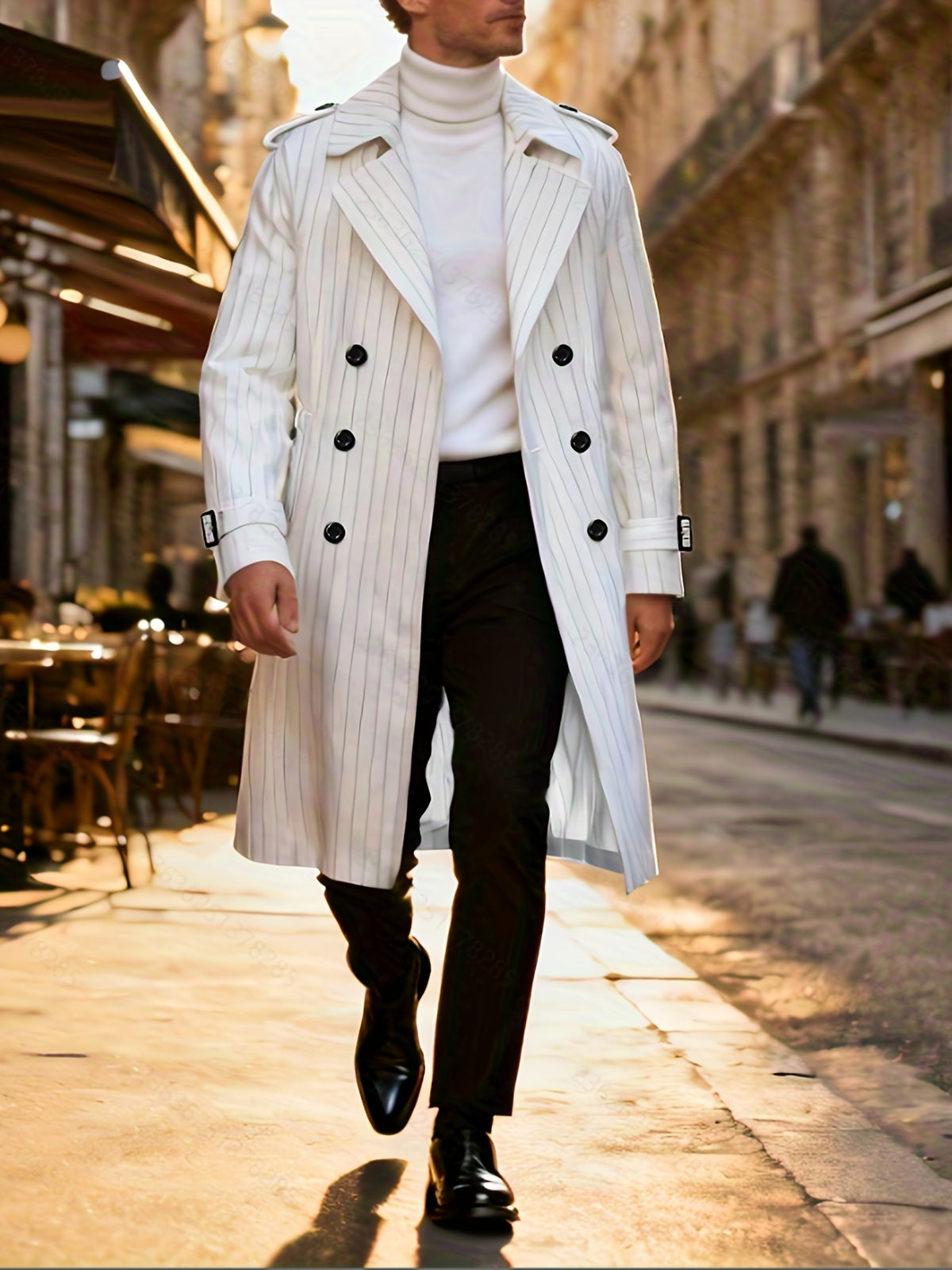 Manteau pour homme, à rayures, à revers