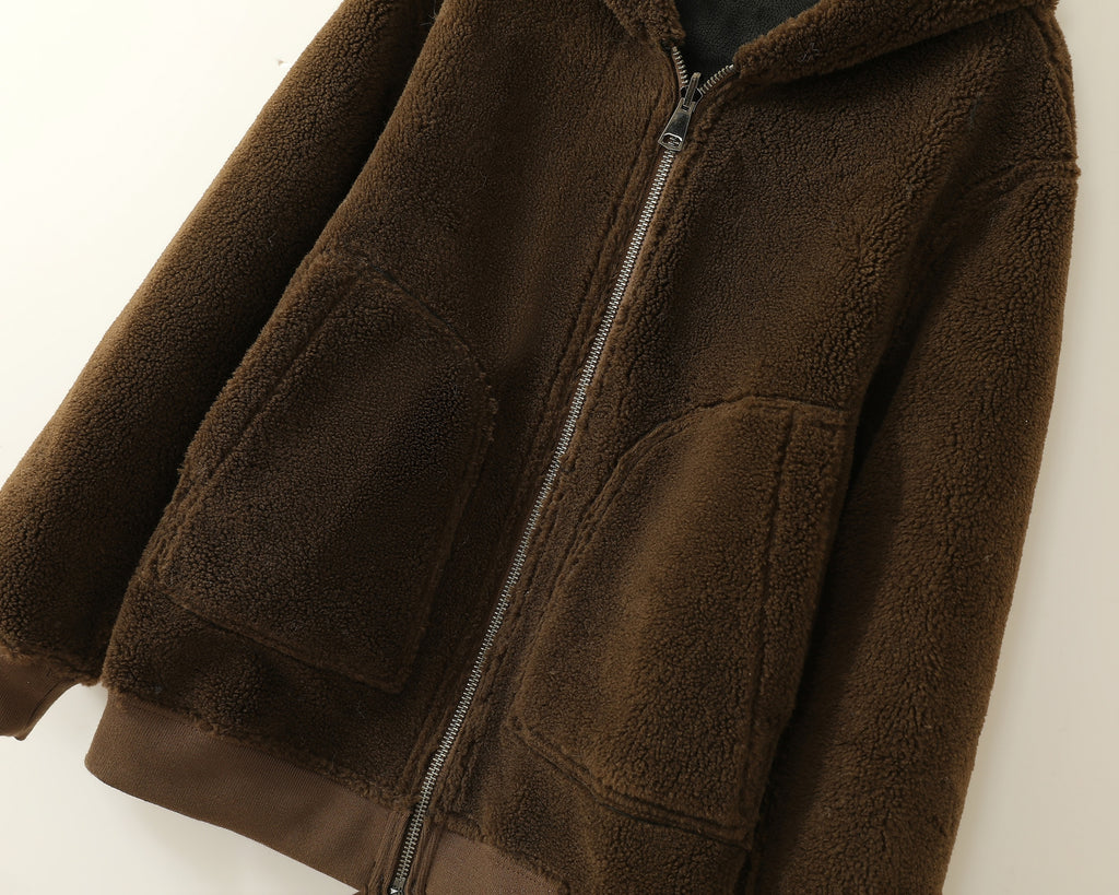 Veste en fausse fourrure long pour homme, réversible, à capuche
