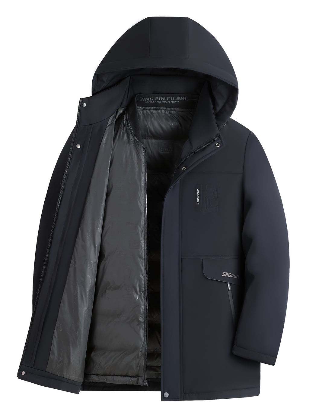Veste long pour homme, à capuche, bleu