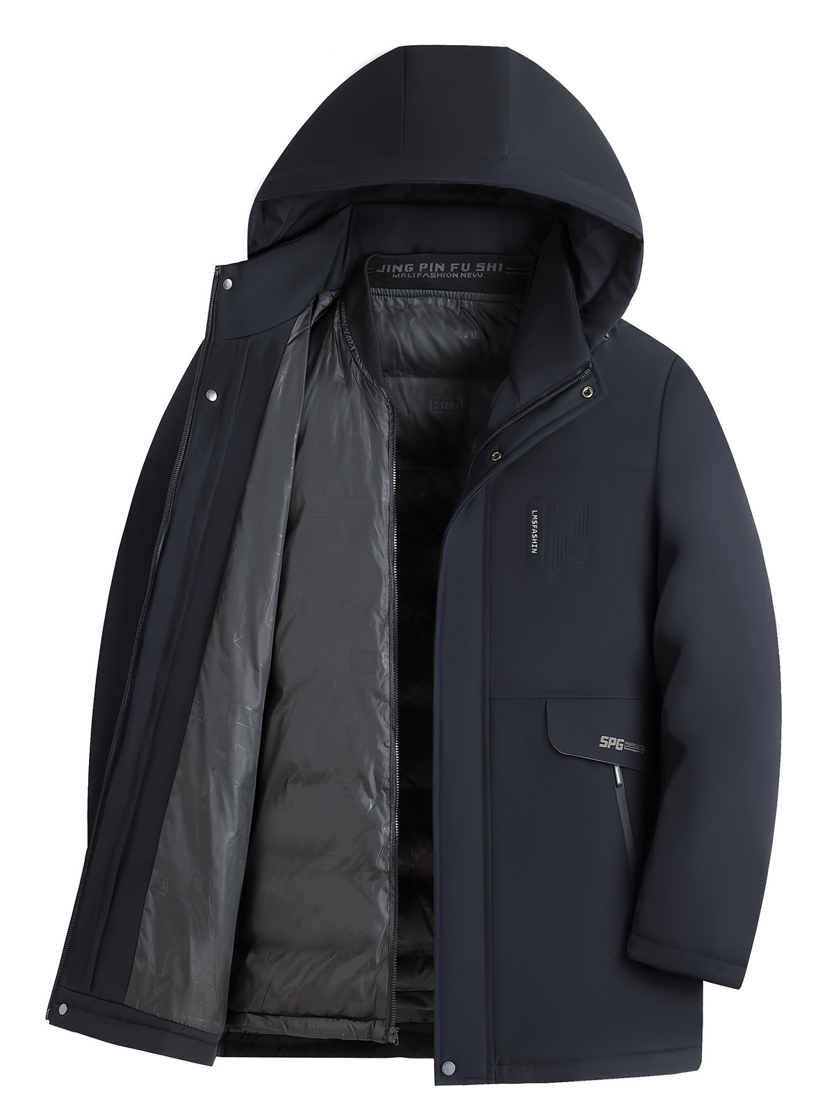 Veste long pour homme, à capuche, bleu