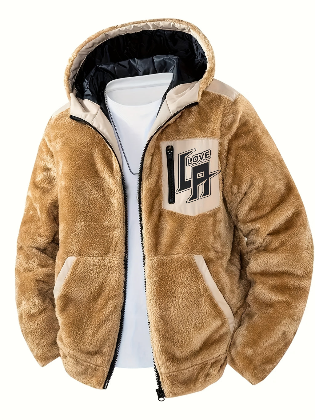 Veste pour homme, à capuche, brun jaunâtre