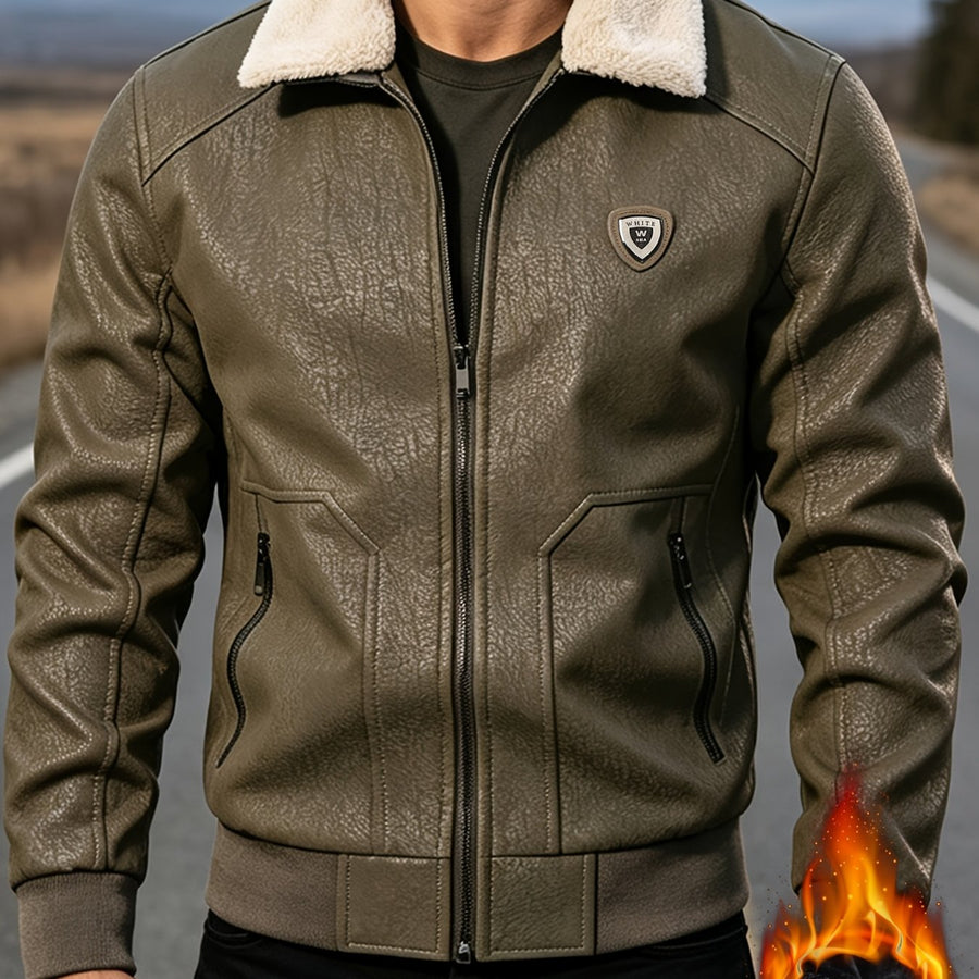 Veste en cuir PU, coupe-vent, à revers, coloris vert